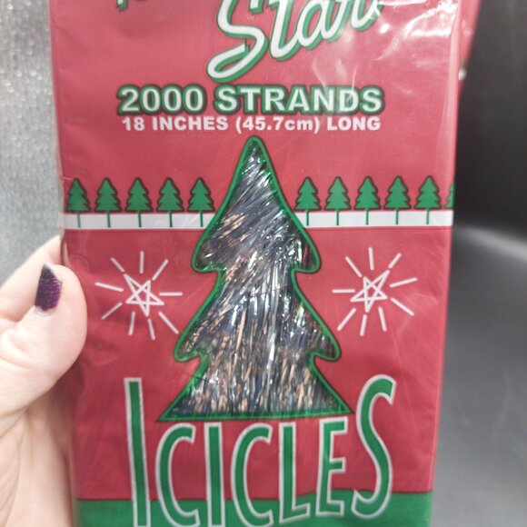 2 Vintage NIP Christmas Tree Holiday Brite Star Icicles Silver Tinsel Decor - Picture 2 of 5